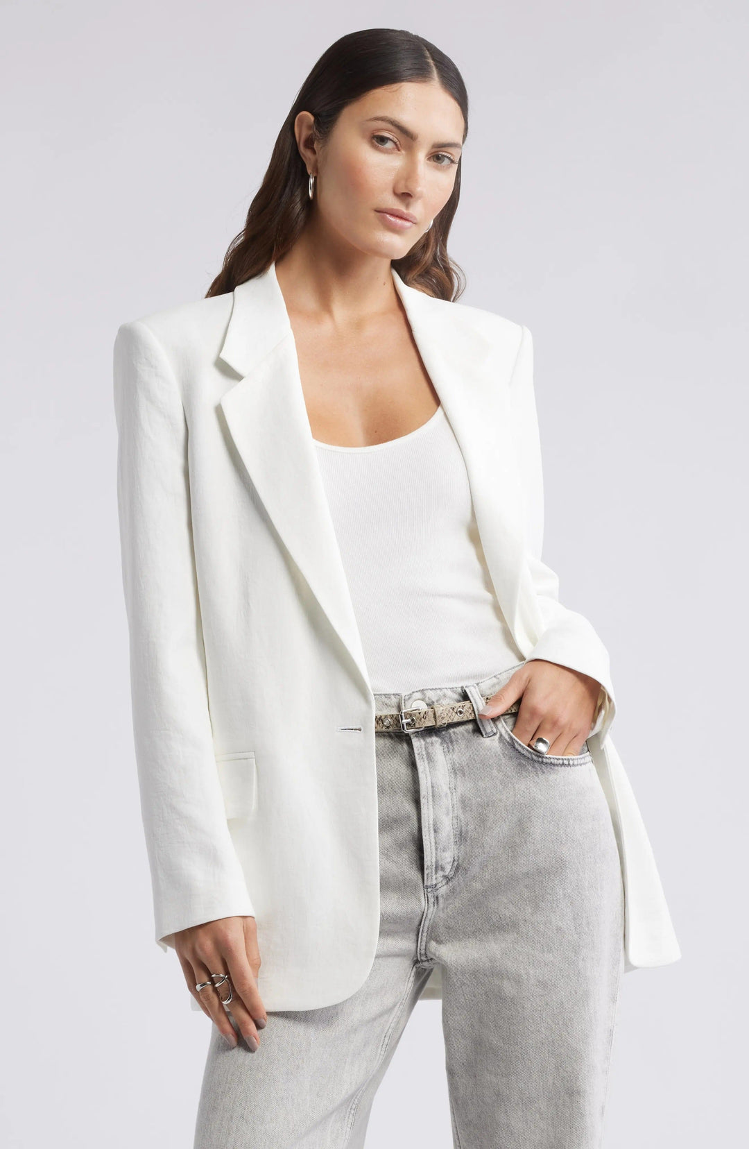 solovedress White Summer Linen Single Button Notch Lapel Casual Women Blazer