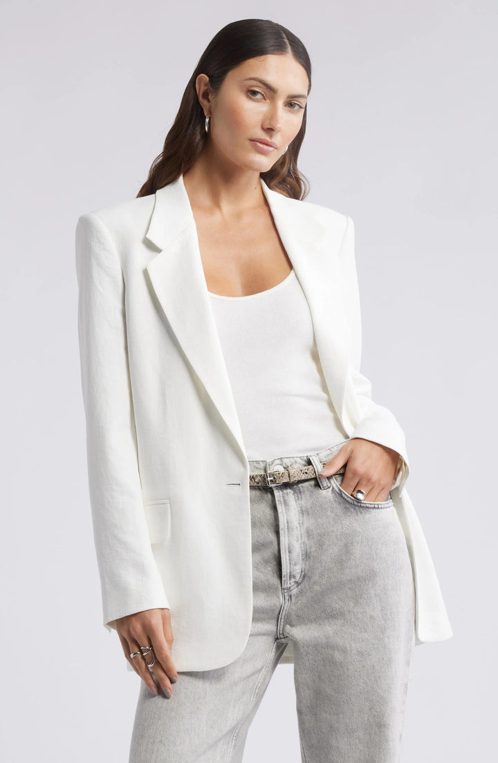 solovedress White Summer Linen Single Button Notch Lapel Casual Women Blazer