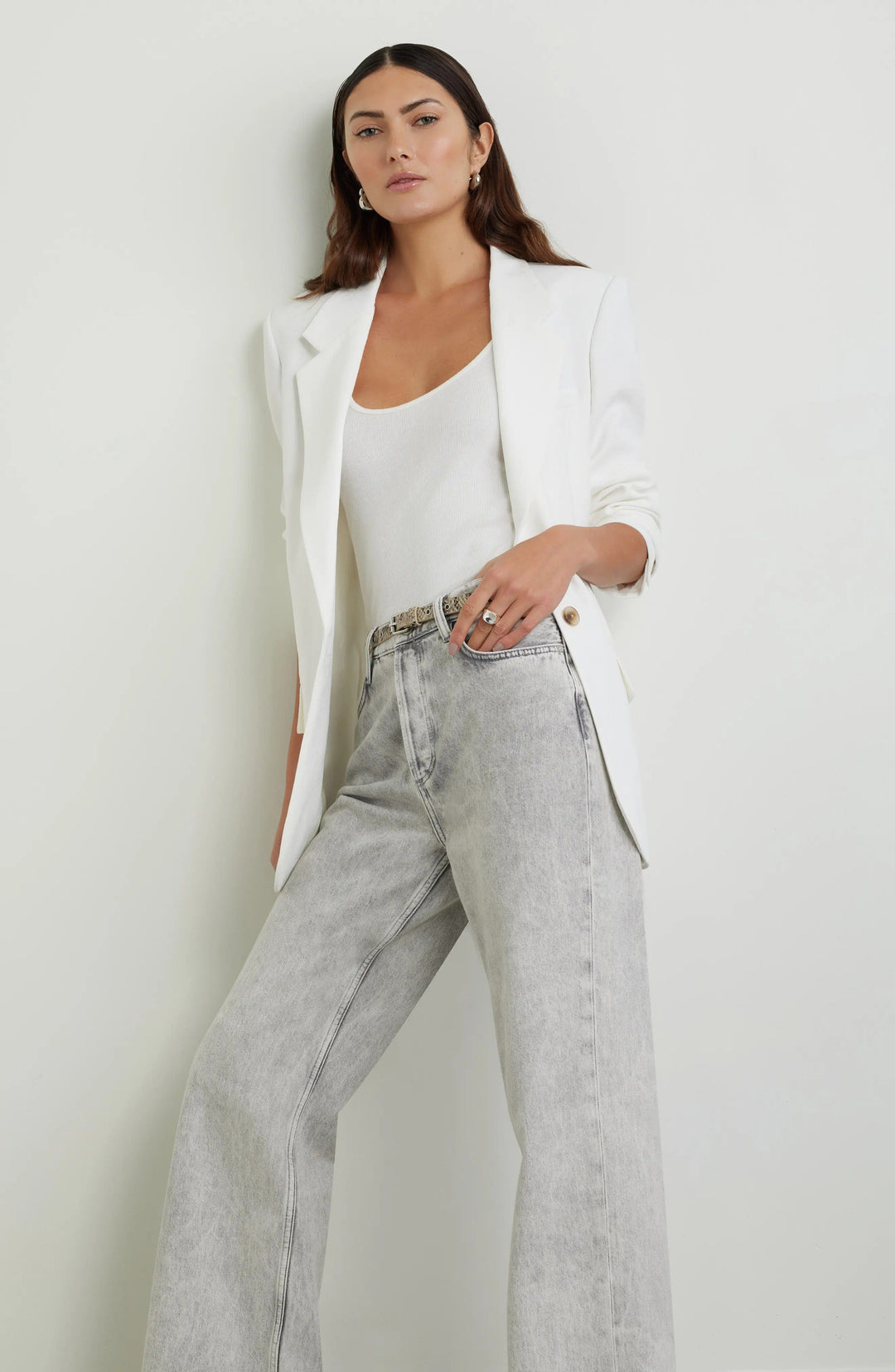 solovedress White Summer Linen Single Button Notch Lapel Casual Women Blazer