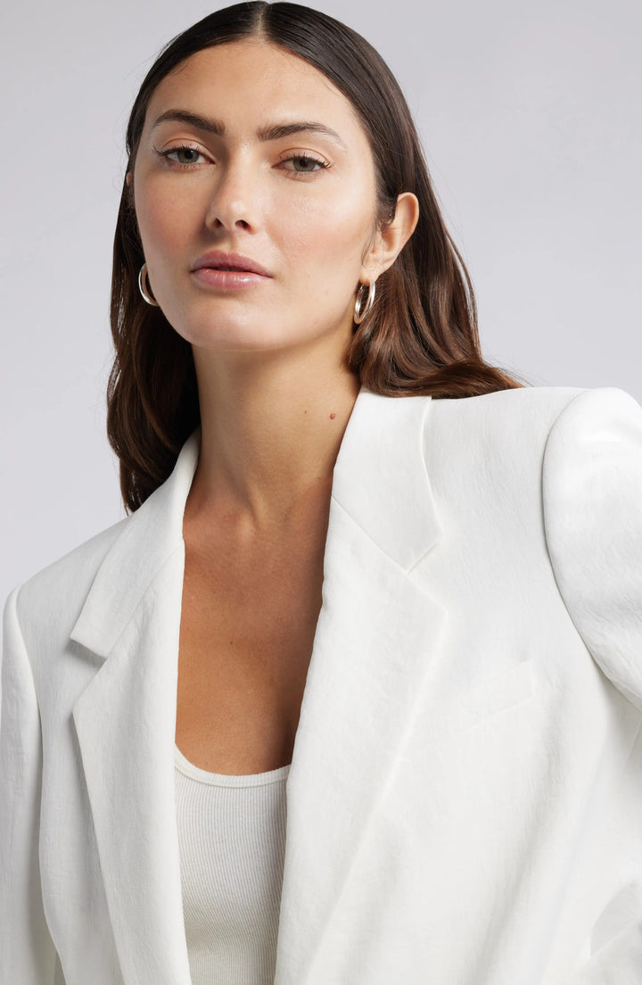 solovedress White Summer Linen Single Button Notch Lapel Casual Women Blazer