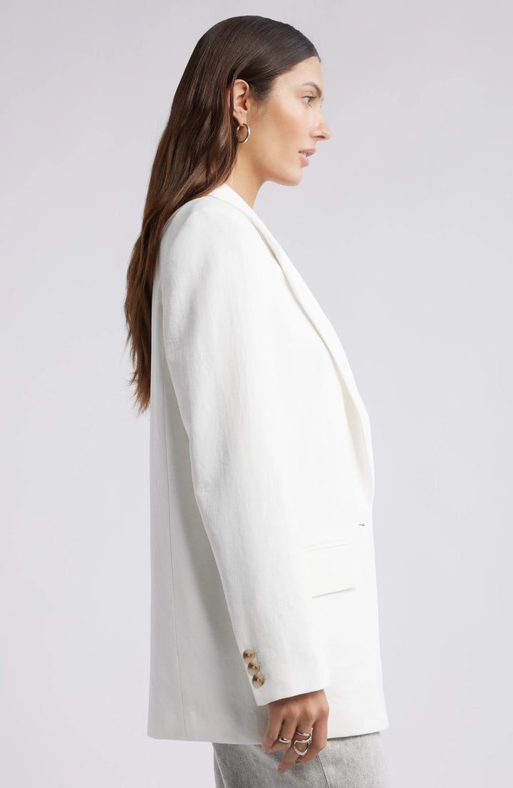 solovedress White Summer Linen Single Button Notch Lapel Casual Women Blazer