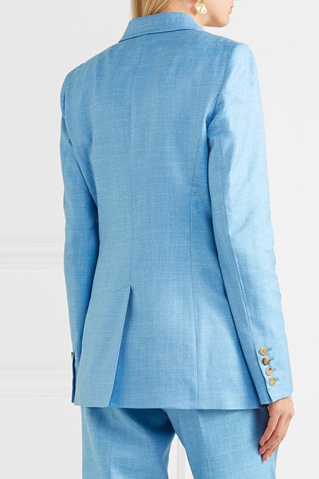 solovedress Women Linen Suit 2 Piece Peak Lapel Double Breasted Jacked (Blazer+Pants)