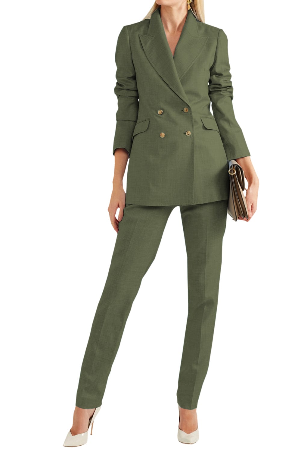 solovedress Women Linen Suit 2 Piece Peak Lapel Double Breasted Jacked (Blazer+Pants)