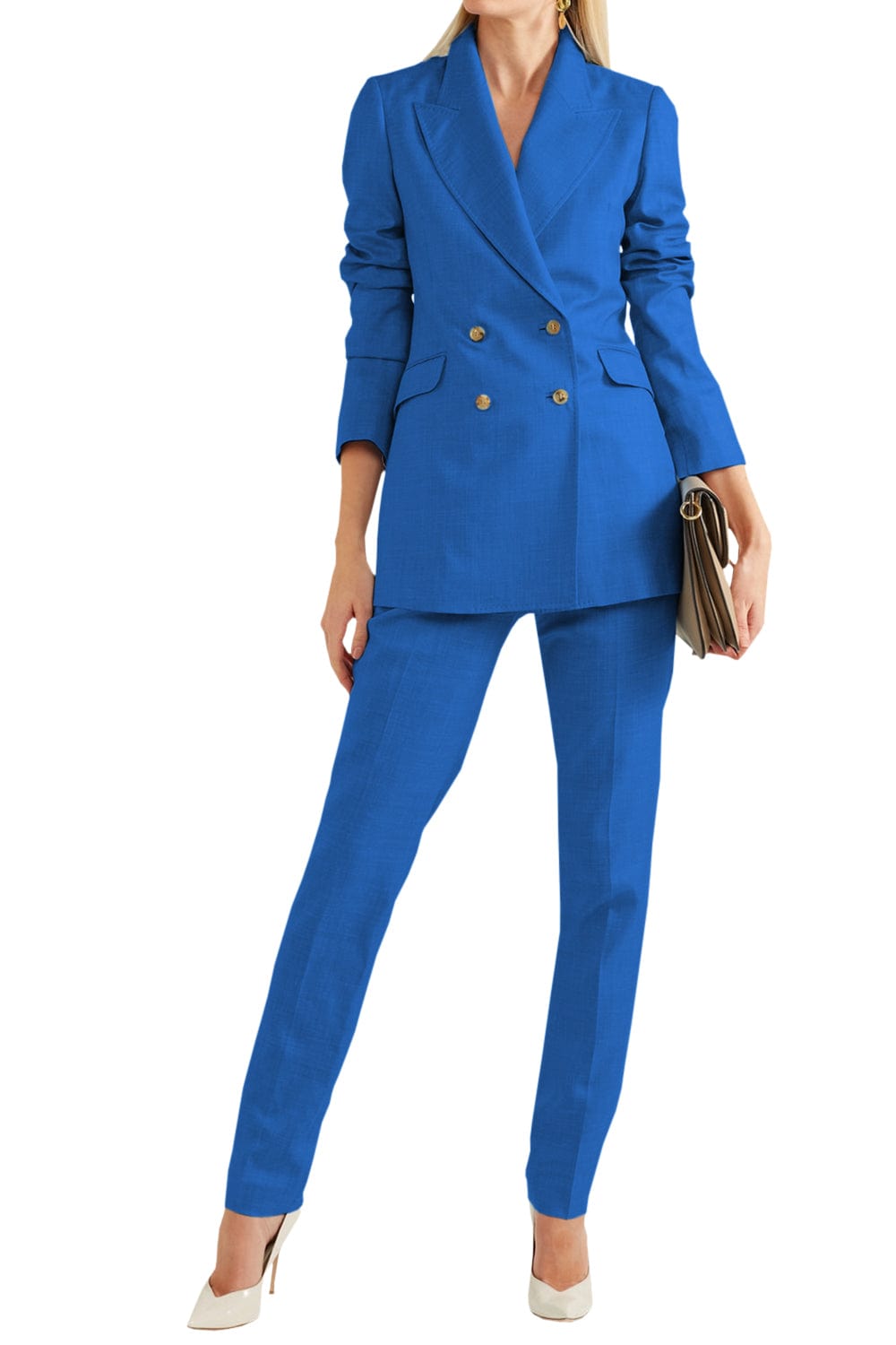 solovedress Women Linen Suit 2 Piece Peak Lapel Double Breasted Jacked (Blazer+Pants)