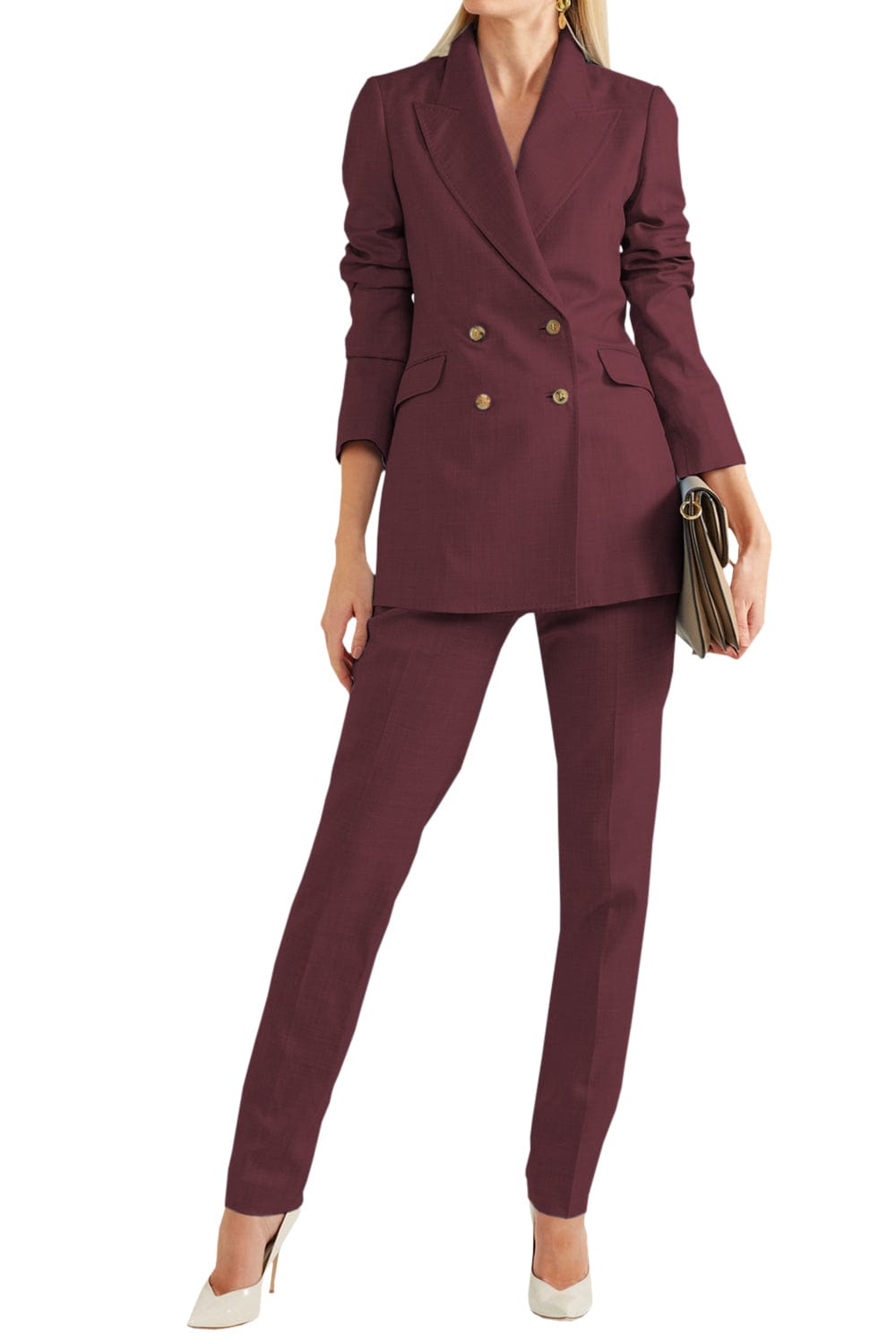 solovedress Women Linen Suit 2 Piece Peak Lapel Double Breasted Jacked (Blazer+Pants)