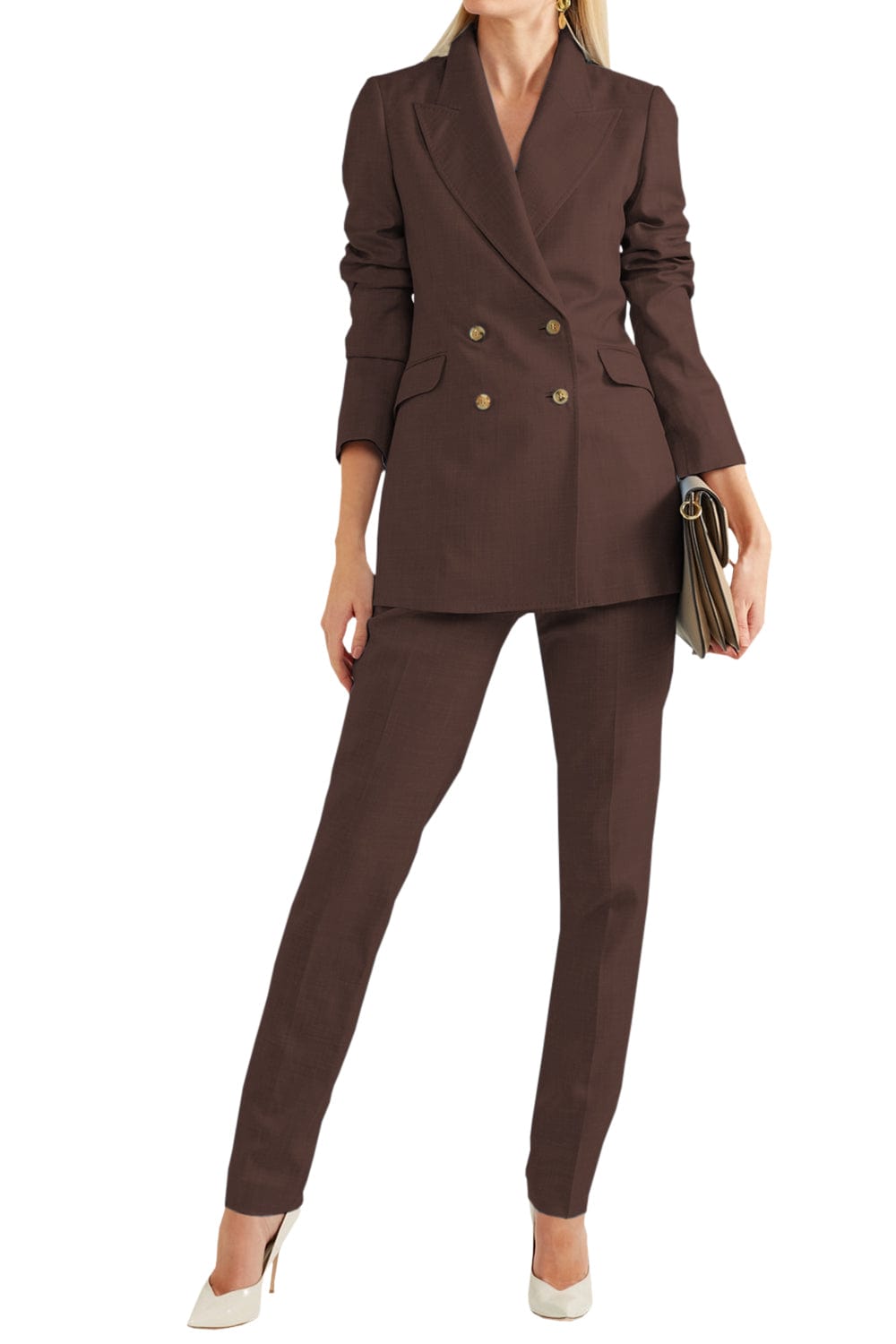 solovedress Women Linen Suit 2 Piece Peak Lapel Double Breasted Jacked (Blazer+Pants)