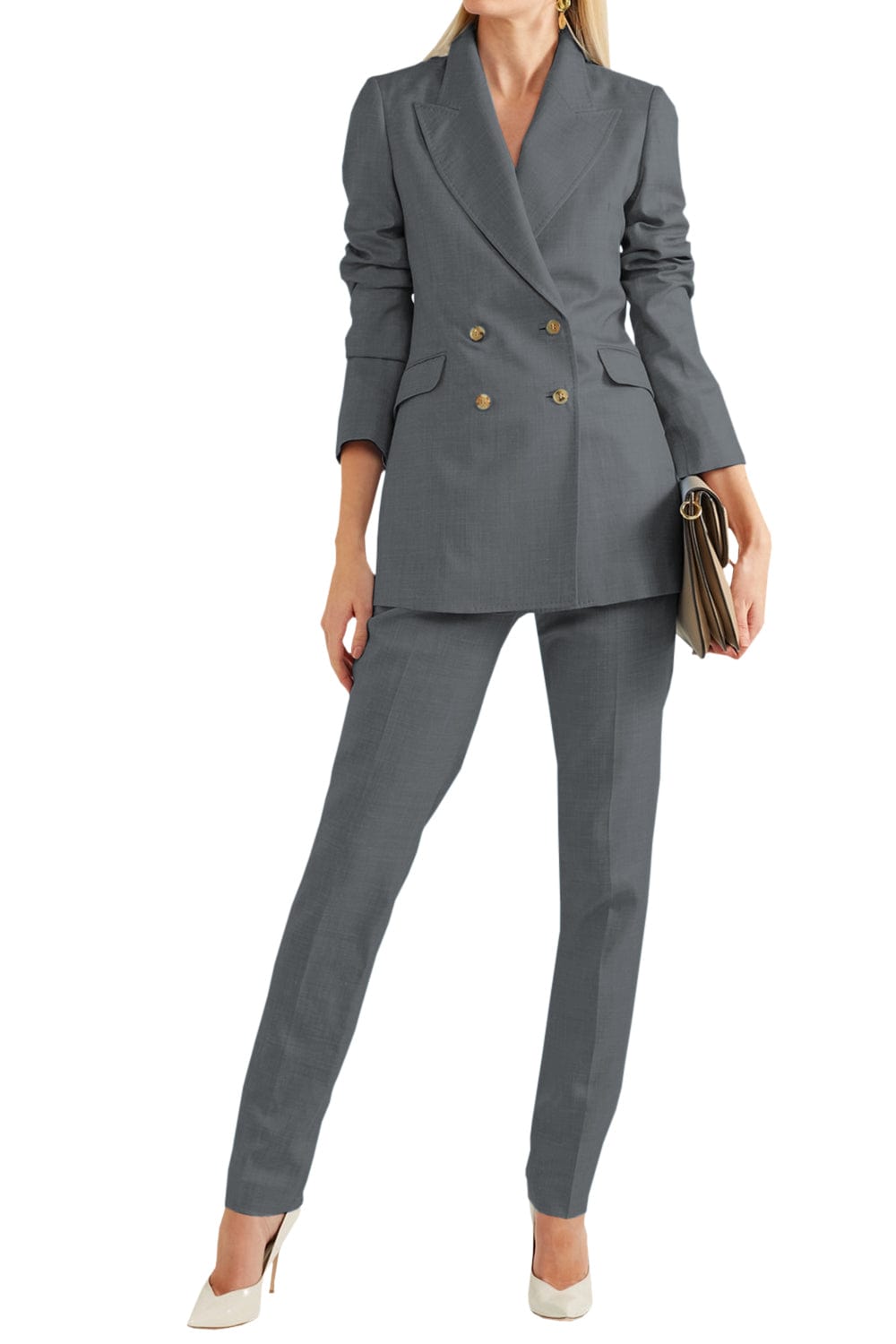solovedress Women Linen Suit 2 Piece Peak Lapel Double Breasted Jacked (Blazer+Pants)