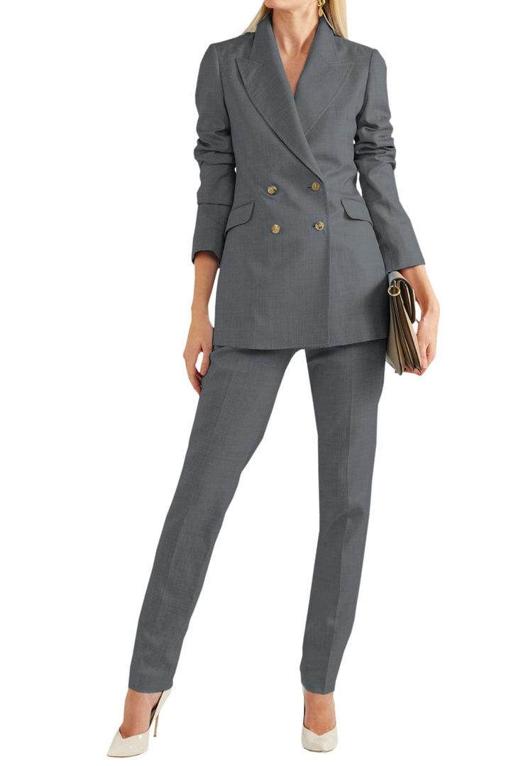 solovedress Women Linen Suit 2 Piece Peak Lapel Double Breasted Jacked (Blazer+Pants)