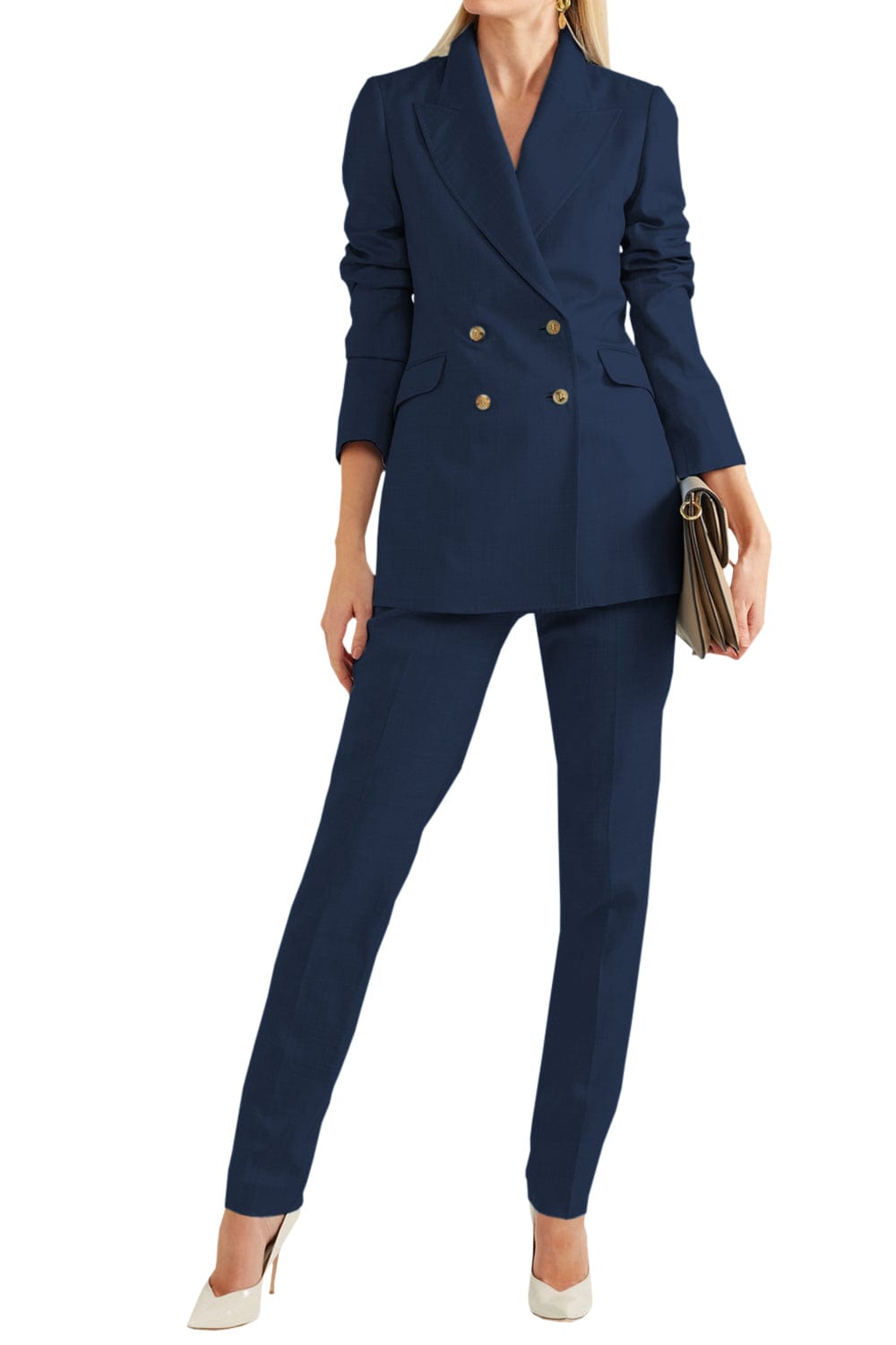 solovedress Women Linen Suit 2 Piece Peak Lapel Double Breasted Jacked (Blazer+Pants)