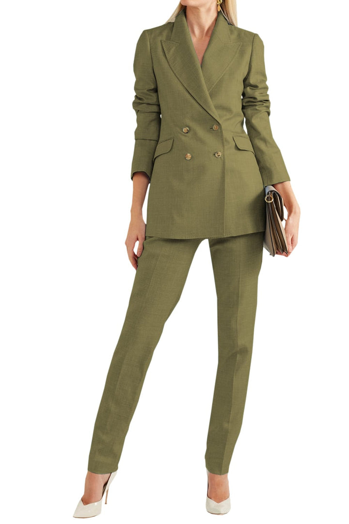 solovedress Women Linen Suit 2 Piece Peak Lapel Double Breasted Jacked (Blazer+Pants)