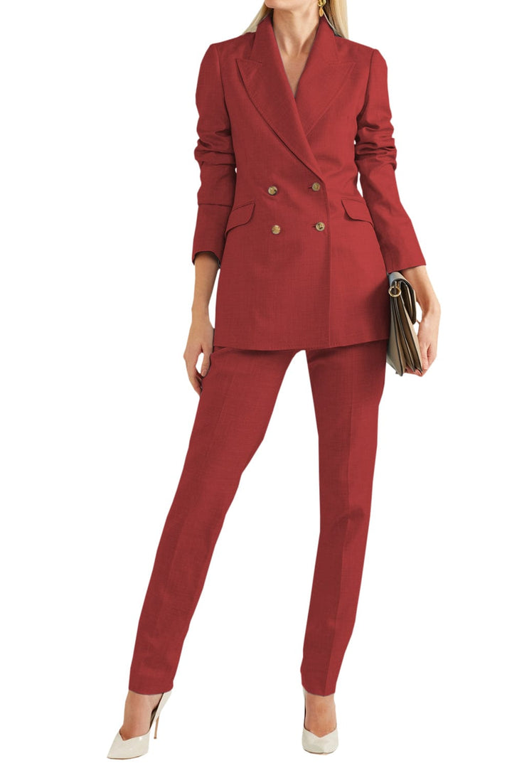 solovedress Women Linen Suit 2 Piece Peak Lapel Double Breasted Jacked (Blazer+Pants)