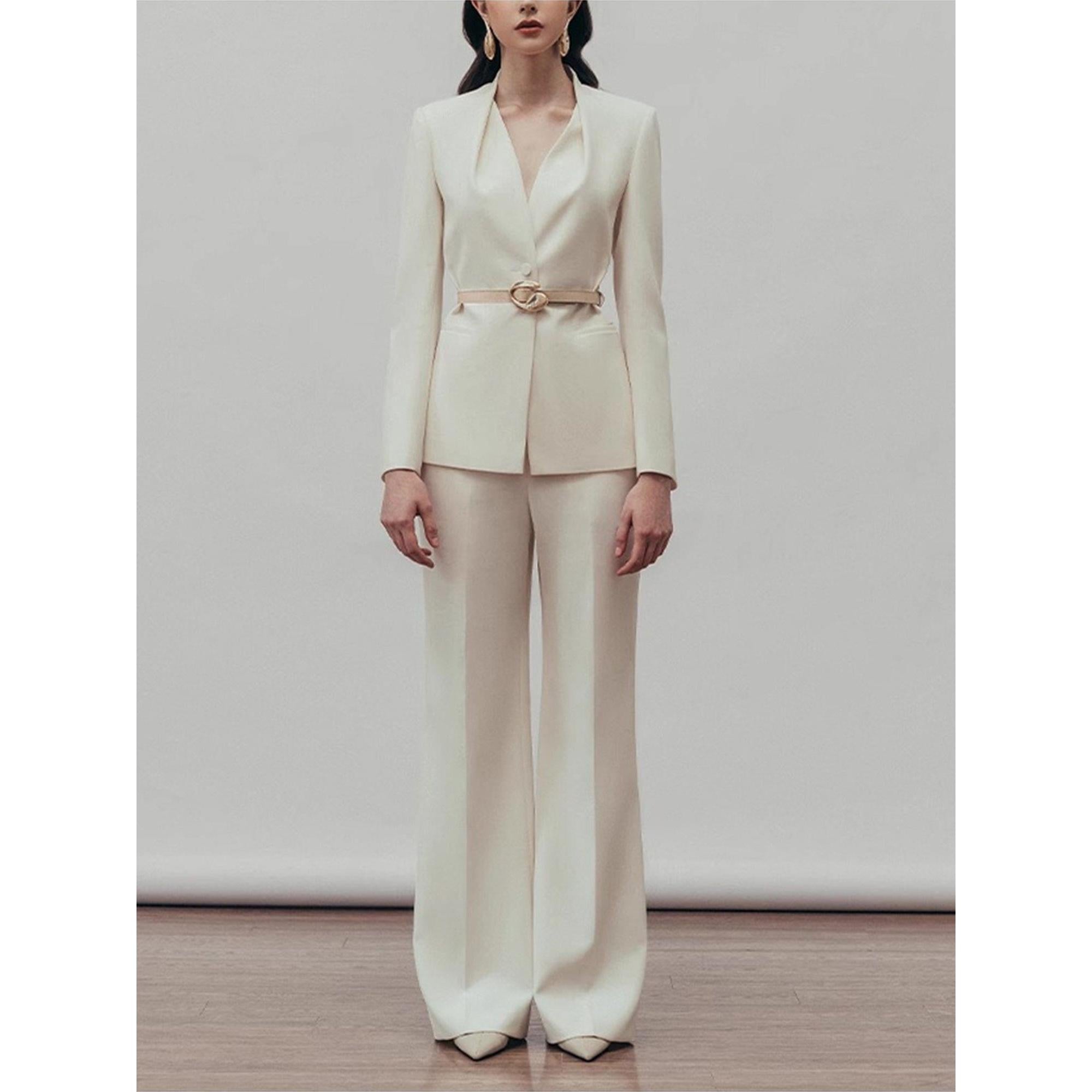 blazer dress set elegant women SoloveDress Apricot 2-Piece Suit Shawl Lapel Pants price Apricot / US 0 DR4365PLUS Black Tie Dress Code breasted front panel Color:Yellow 1