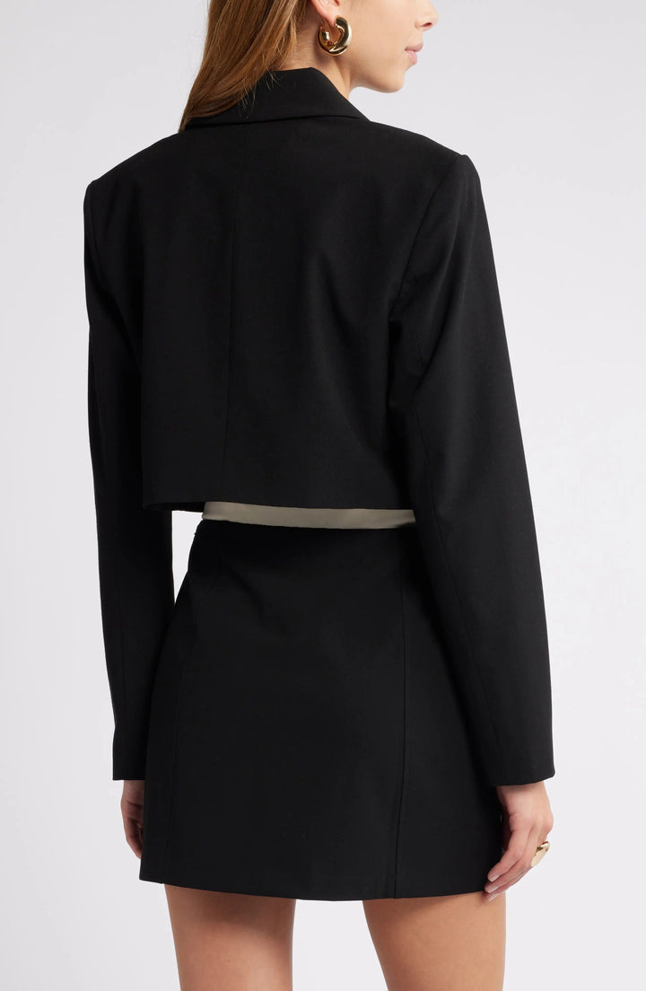 solovedress Women's Black Cropped Blazer and Mini Skirt Suit Set