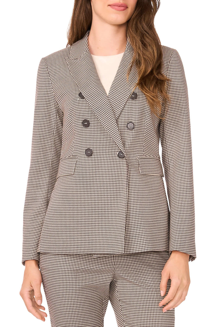 solovedress Women's Brown Classic Houndstooth Double-Breasted 2-Piece Suit - Blazer & Pants