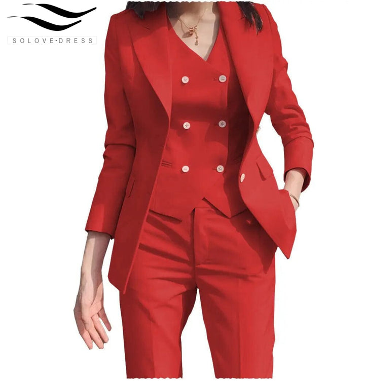 solovedress Women‘s Business Suit 3 Pieces Slim Fit Solid Color Peak Lapel Suit (Blazer+vest+Pants)