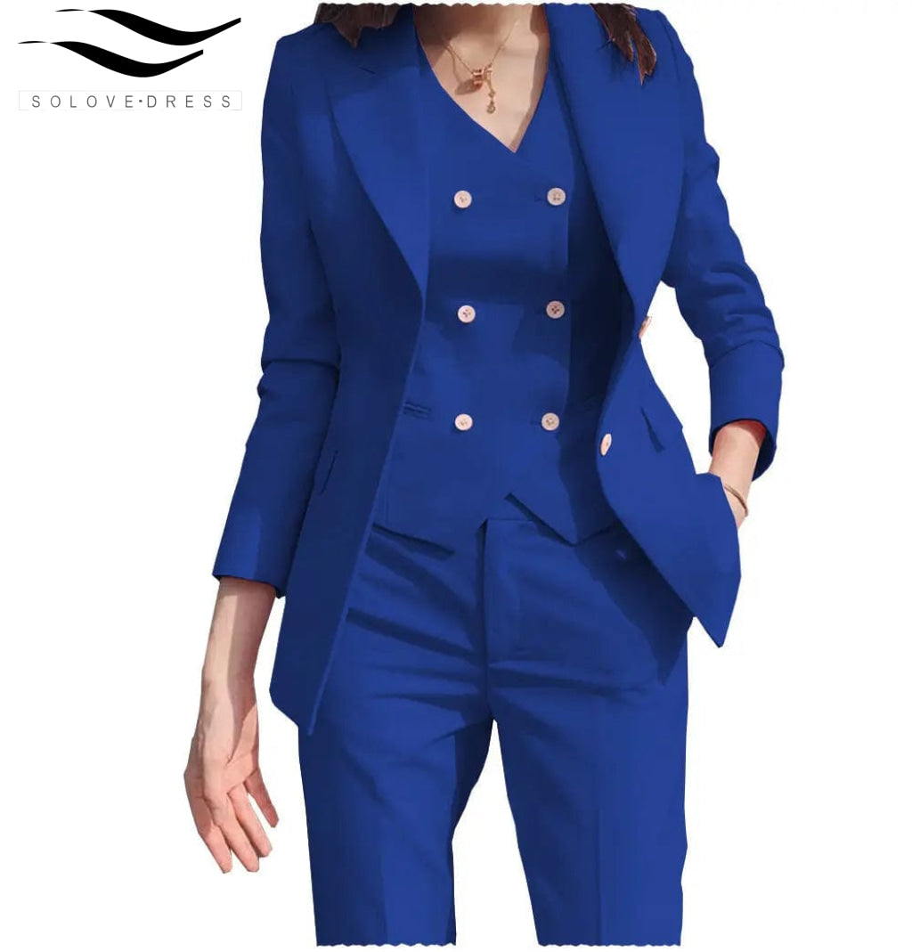 solovedress Women‘s Business Suit 3 Pieces Slim Fit Solid Color Peak Lapel Suit (Blazer+vest+Pants)