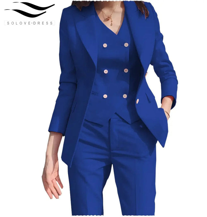solovedress Women‘s Business Suit 3 Pieces Slim Fit Solid Color Peak Lapel Suit (Blazer+vest+Pants)