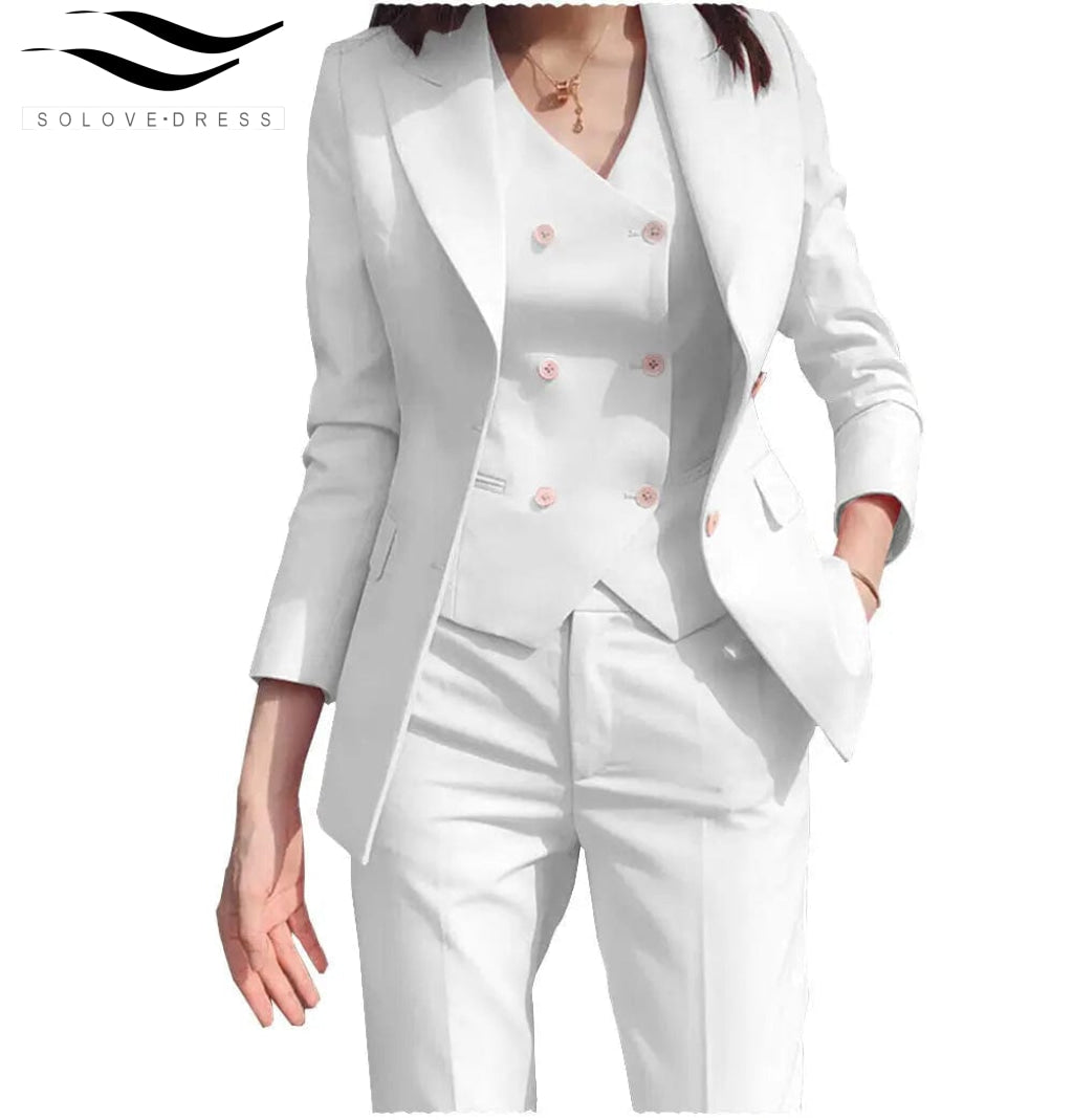 solovedress Women‘s Business Suit 3 Pieces Slim Fit Solid Color Peak Lapel Suit (Blazer+vest+Pants)