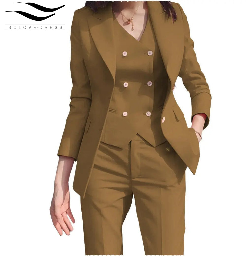 solovedress Women‘s Business Suit 3 Pieces Slim Fit Solid Color Peak Lapel Suit (Blazer+vest+Pants)