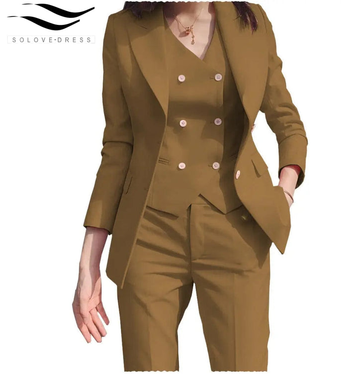 solovedress Women‘s Business Suit 3 Pieces Slim Fit Solid Color Peak Lapel Suit (Blazer+vest+Pants)
