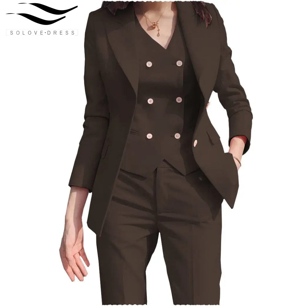 solovedress Women‘s Business Suit 3 Pieces Slim Fit Solid Color Peak Lapel Suit (Blazer+vest+Pants)