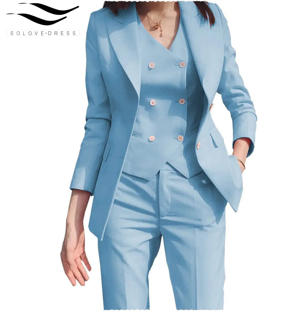 solovedress Women‘s Business Suit 3 Pieces Slim Fit Solid Color Peak Lapel Suit (Blazer+vest+Pants)
