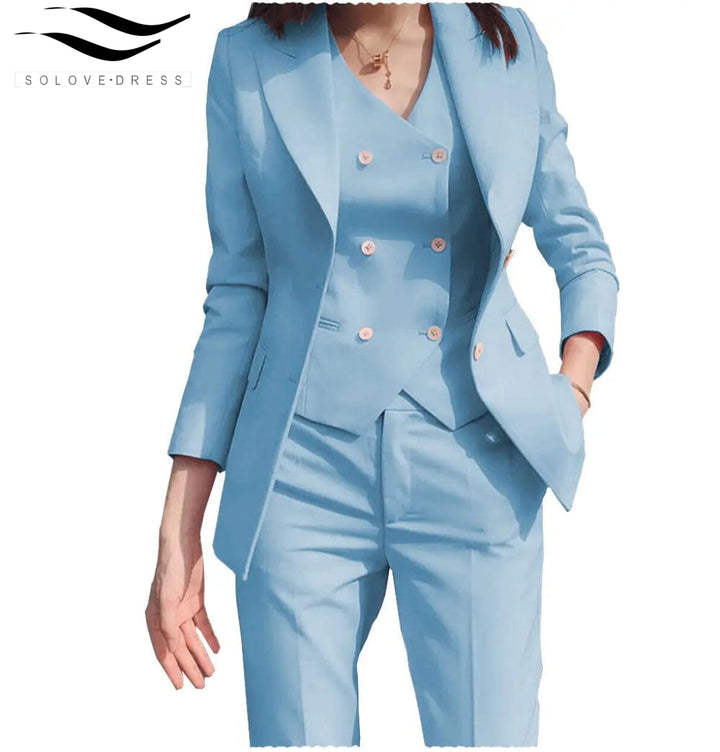 solovedress Women‘s Business Suit 3 Pieces Slim Fit Solid Color Peak Lapel Suit (Blazer+vest+Pants)