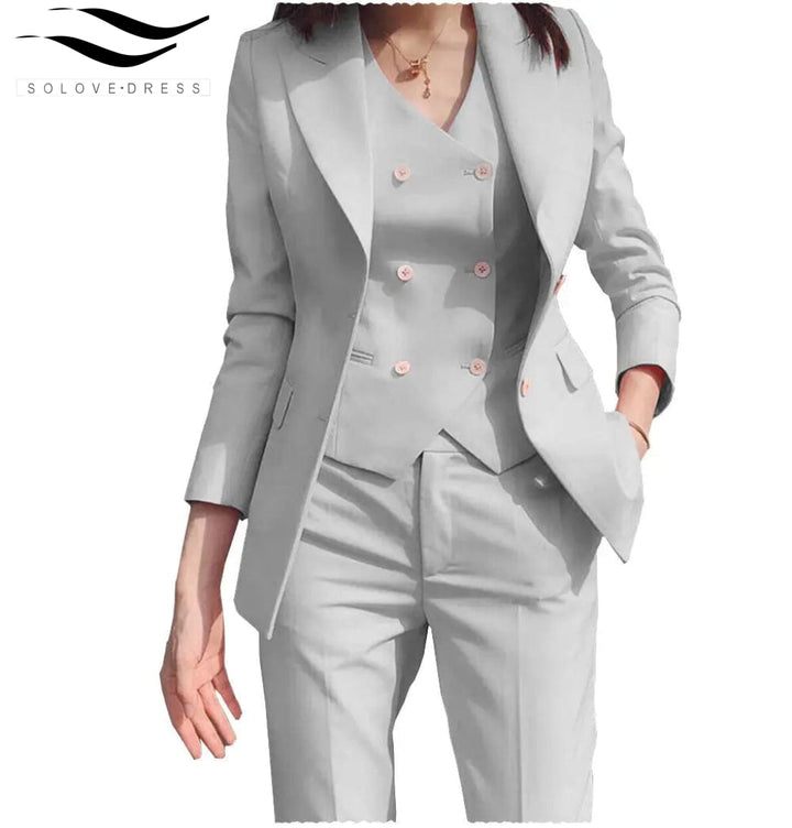 solovedress Women‘s Business Suit 3 Pieces Slim Fit Solid Color Peak Lapel Suit (Blazer+vest+Pants)