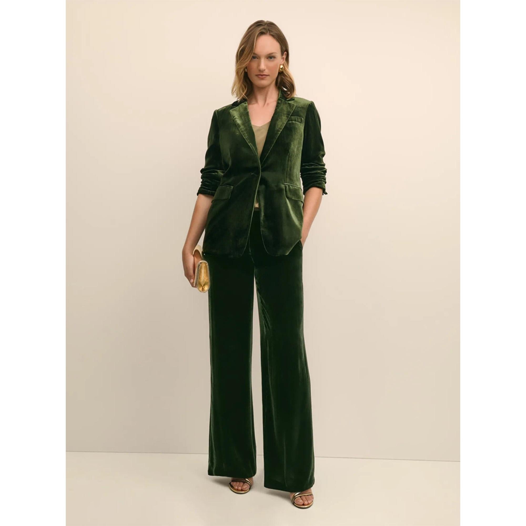 SoloveDress Women's 2 Piece Dark Green Solid Velvet Suit Notch Lape... Dark Green / US 10