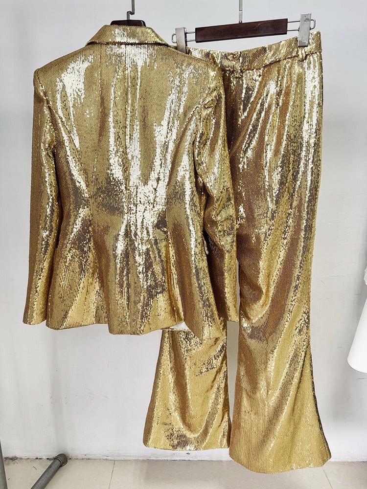 solovedress Women's Fashion Gold Sequin Two-Piece Suit