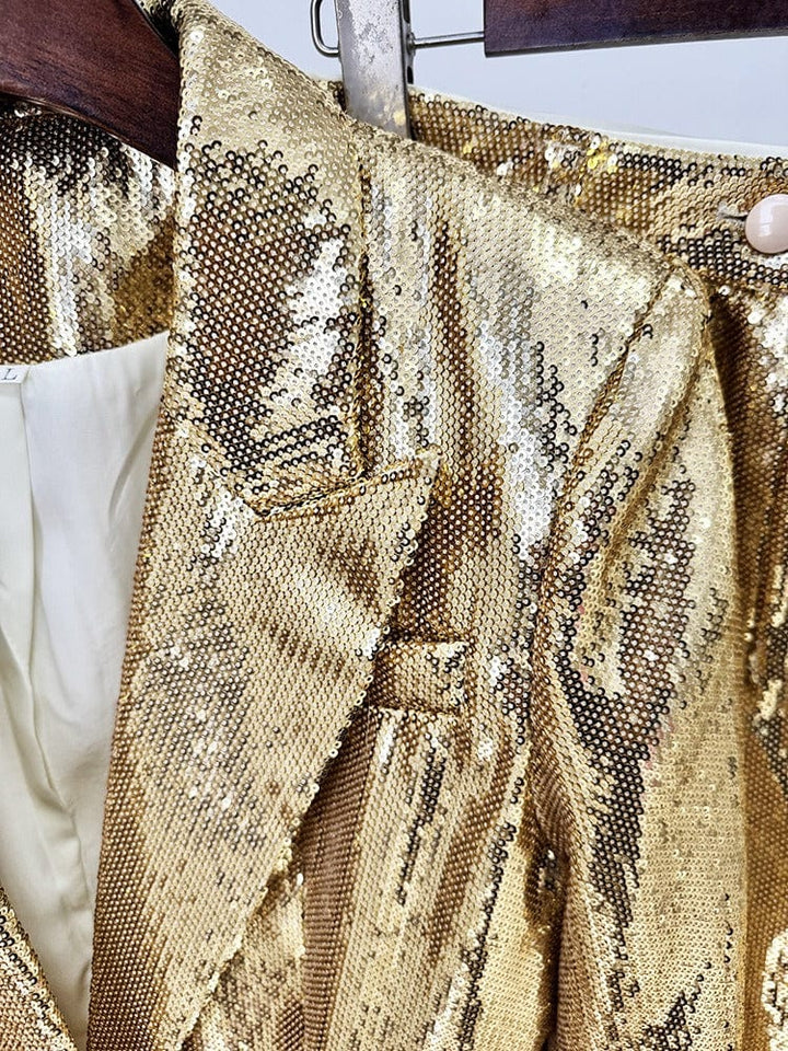 solovedress Women's Fashion Gold Sequin Two-Piece Suit