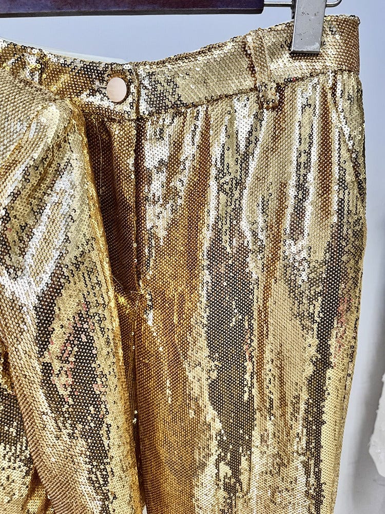 solovedress Women's Fashion Gold Sequin Two-Piece Suit