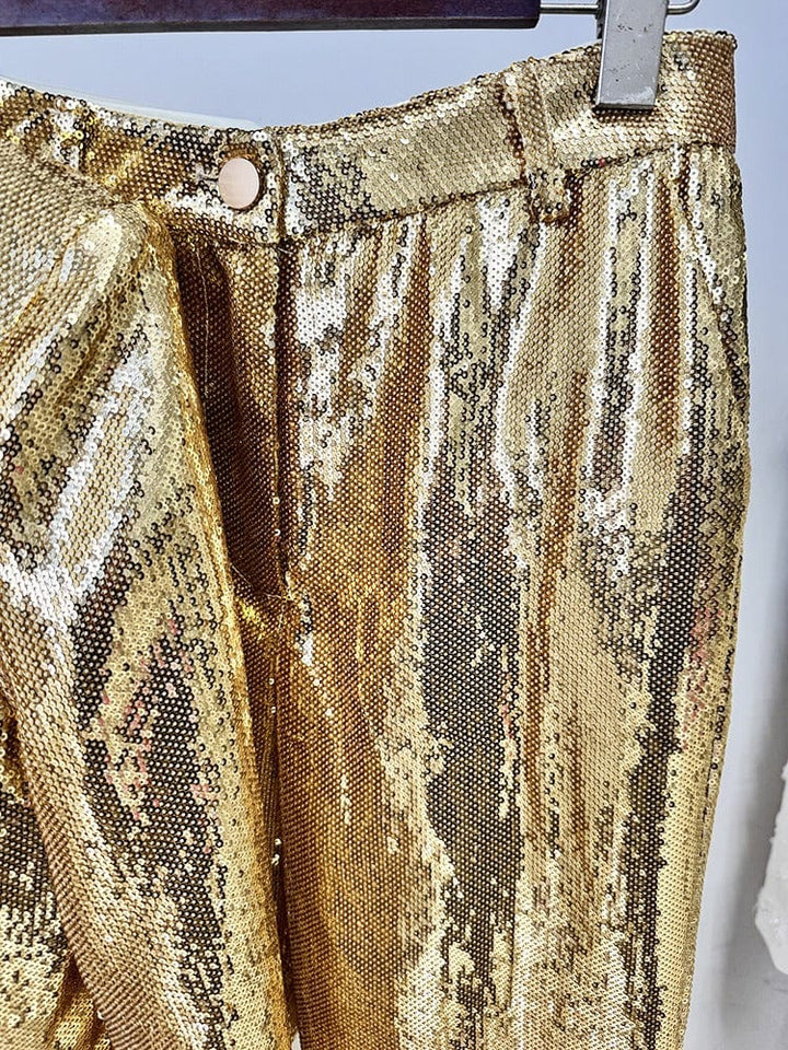 solovedress Women's Fashion Gold Sequin Two-Piece Suit