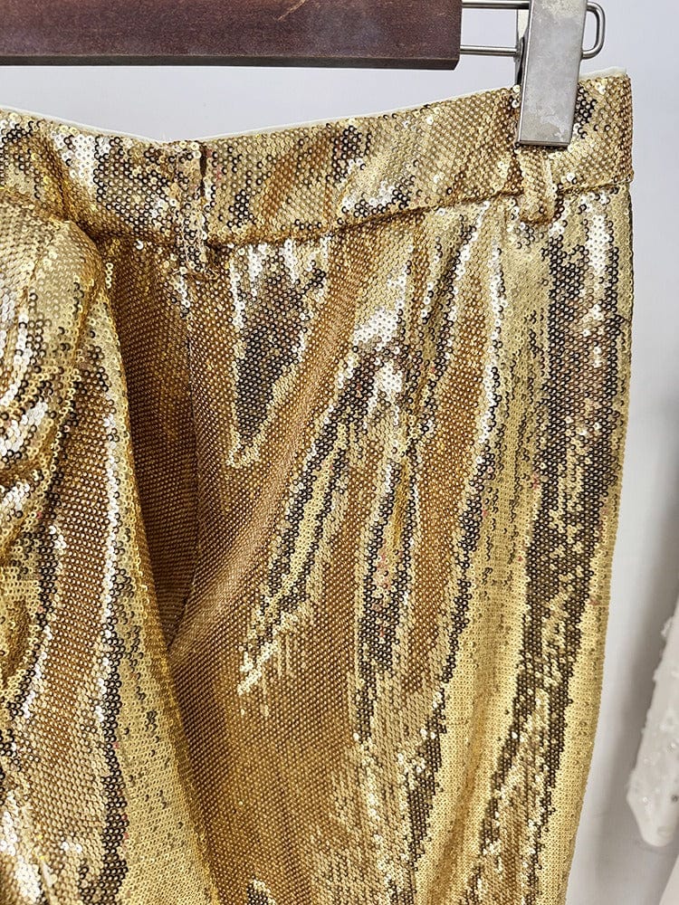 solovedress Women's Fashion Gold Sequin Two-Piece Suit