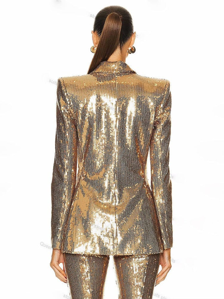 solovedress Women's Fashion Gold Sequin Two-Piece Suit