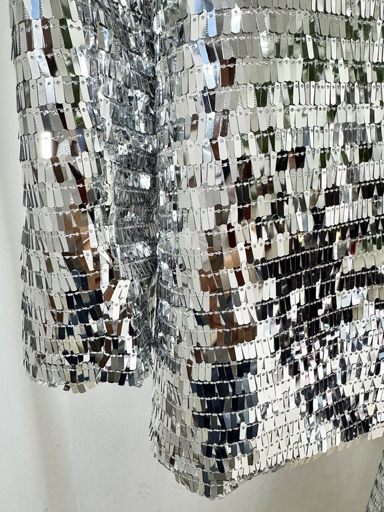 solovedress Women's Fashionable Single Buttons Mesh Sequined Two-Piece Suit