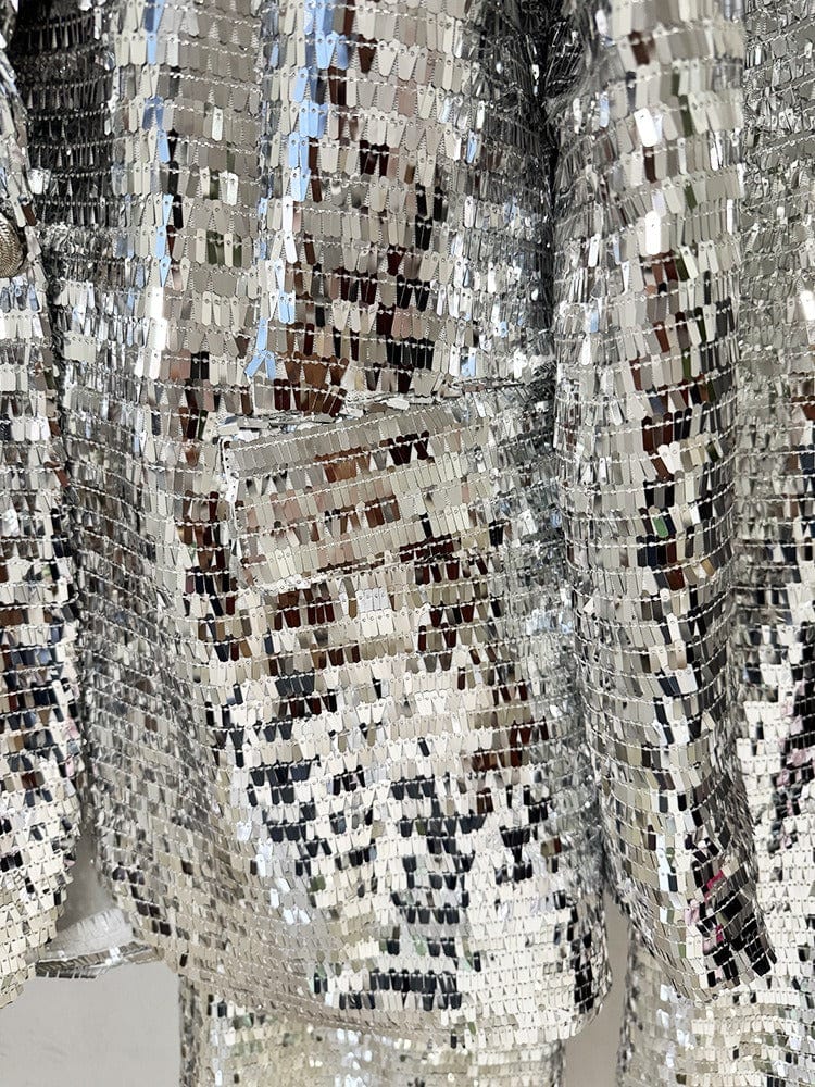 solovedress Women's Fashionable Single Buttons Mesh Sequined Two-Piece Suit