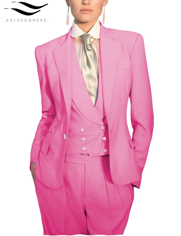 solovedress Women's Slim 3 Piece Suit Solid Color Notch Lapel Bussiness Suit (Blazer+Pants+Vest)