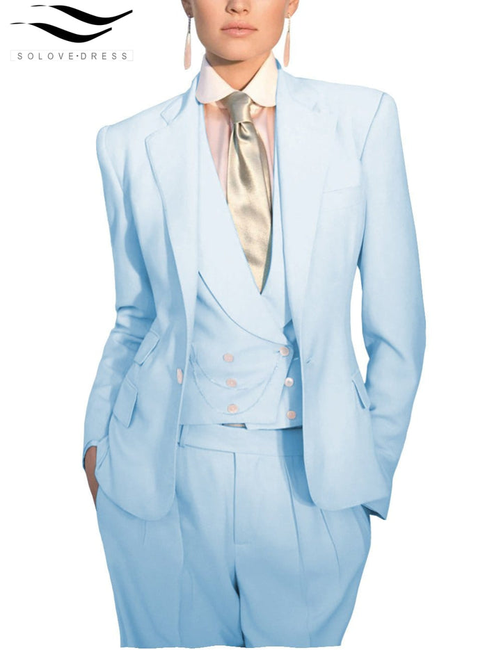 solovedress Women's Slim 3 Piece Suit Solid Color Notch Lapel Bussiness Suit (Blazer+Pants+Vest)