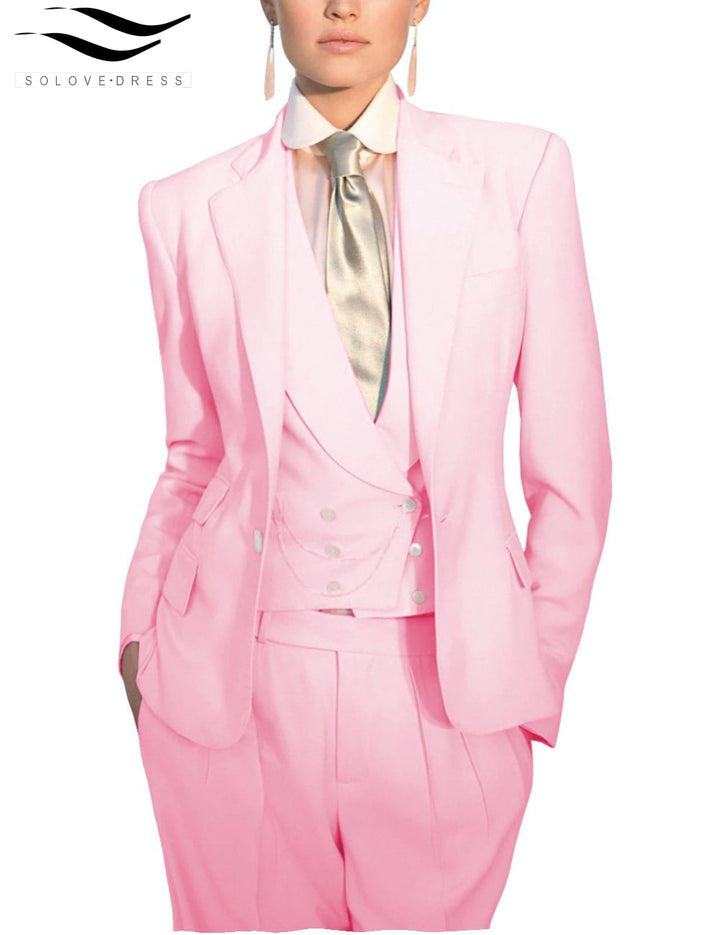 solovedress Women's Slim 3 Piece Suit Solid Color Notch Lapel Bussiness Suit (Blazer+Pants+Vest)