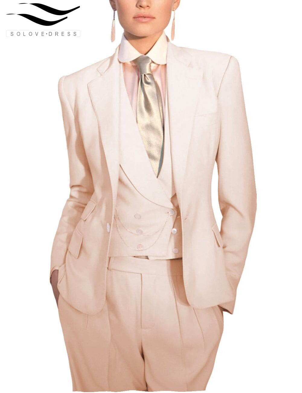 solovedress Women's Slim 3 Piece Suit Solid Color Notch Lapel Bussiness Suit (Blazer+Pants+Vest)