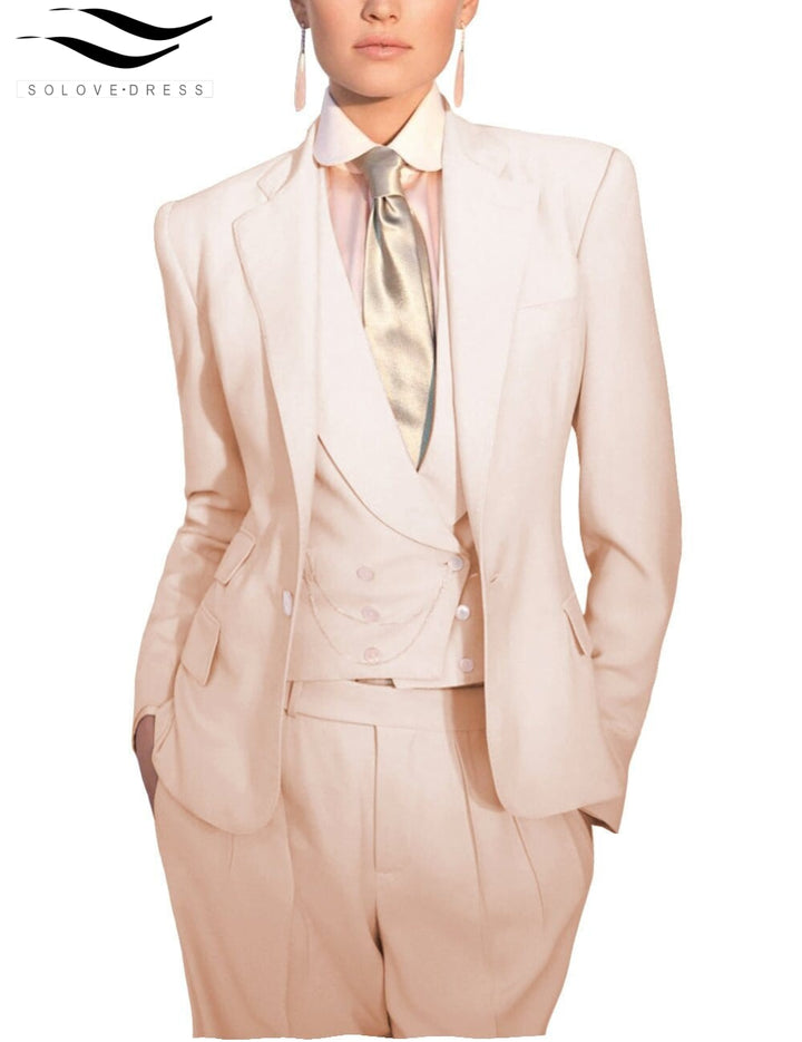 solovedress Women's Slim 3 Piece Suit Solid Color Notch Lapel Bussiness Suit (Blazer+Pants+Vest)
