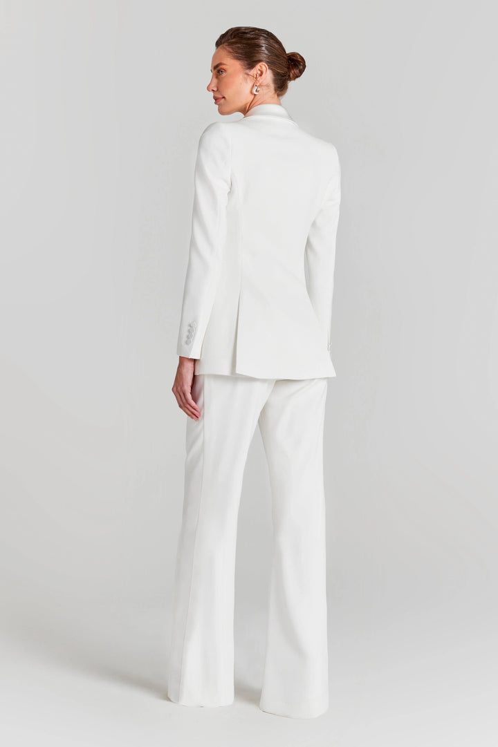 solovedress Women's White Tailored Suit Set – Single Button Peak Lapel Blazer & Pants