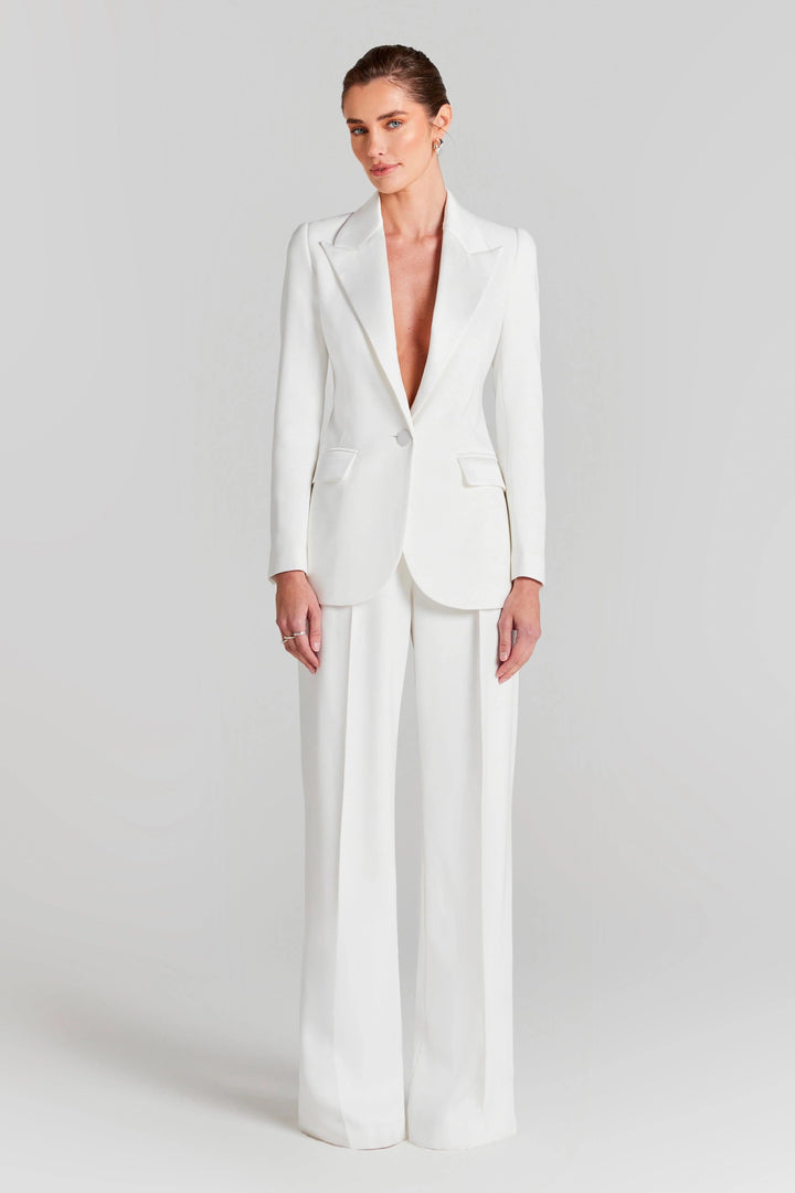 solovedress Women's White Tailored Suit Set – Single Button Peak Lapel Blazer & Pants