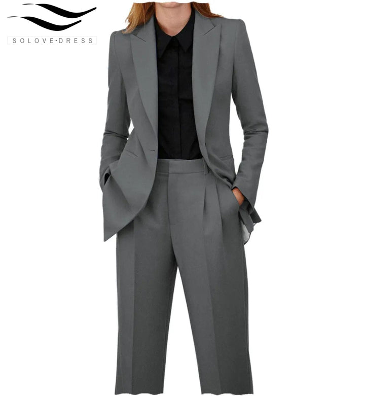 solovedress Women Suit 2 Piece Peak Lapel Blazer