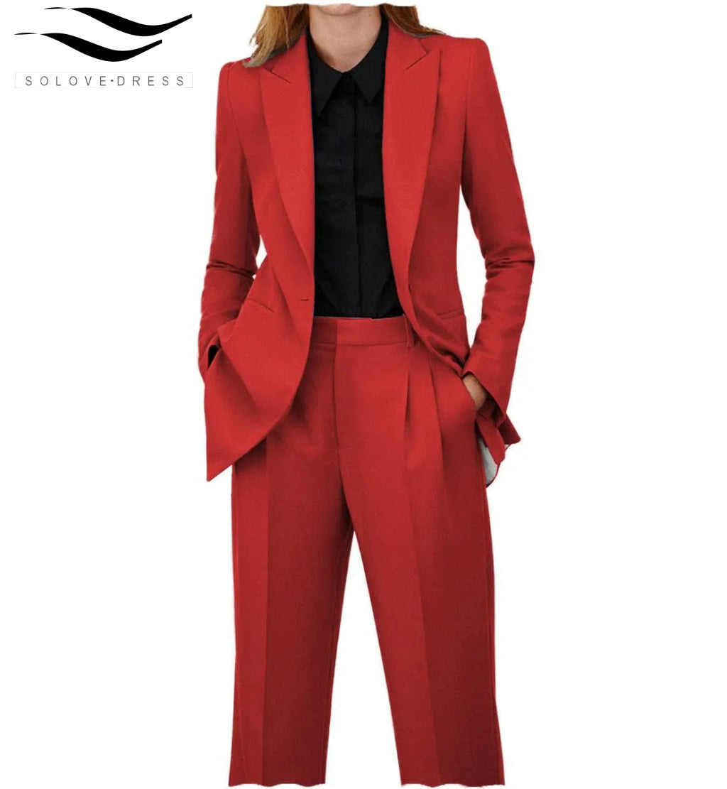 solovedress Women Suit 2 Piece Peak Lapel Blazer