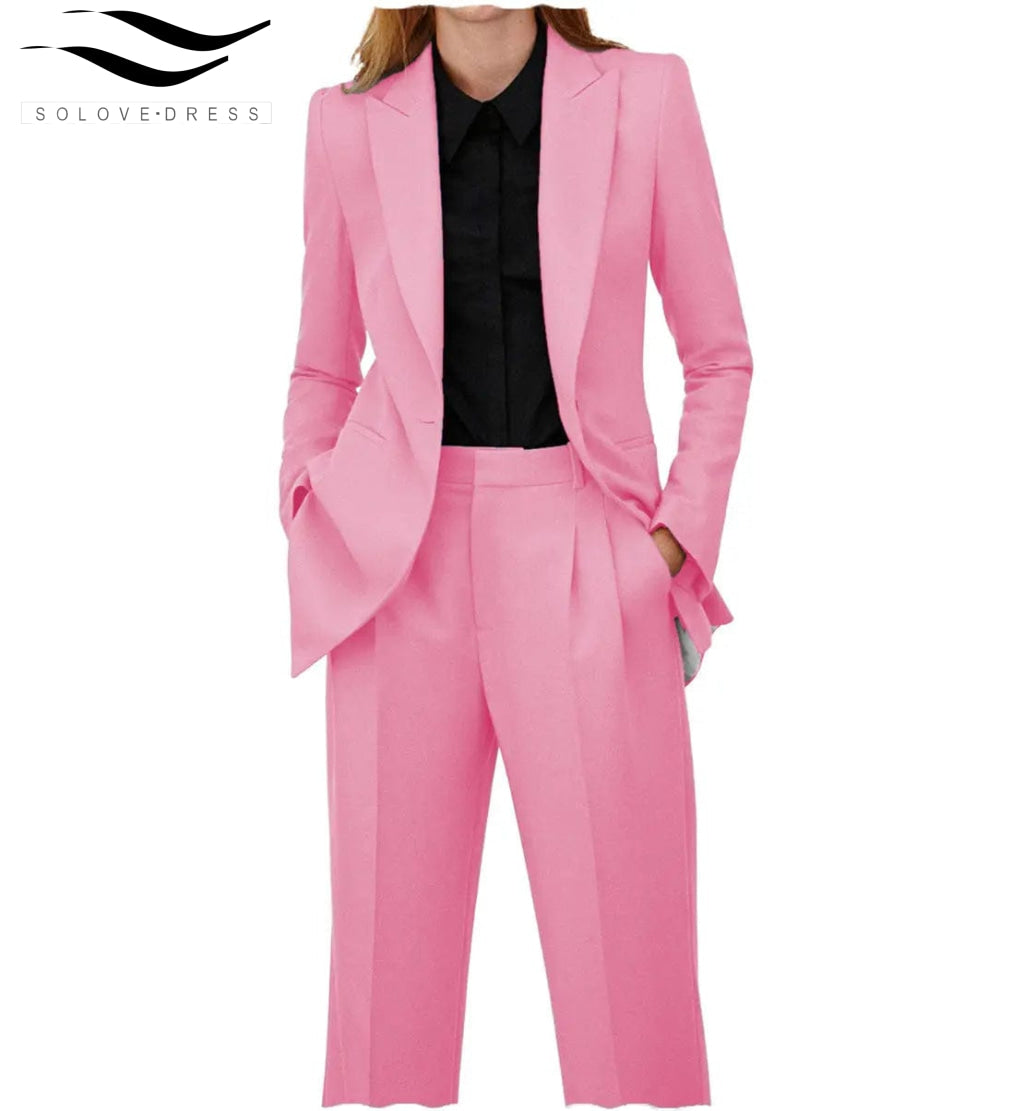 solovedress Women Suit 2 Piece Peak Lapel Blazer