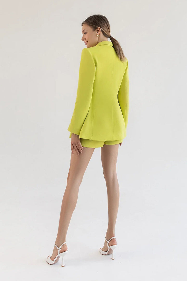 solovedress Yellow 2 Piece Summer Casual Single Button Women Suit (Blazer+Shorts)