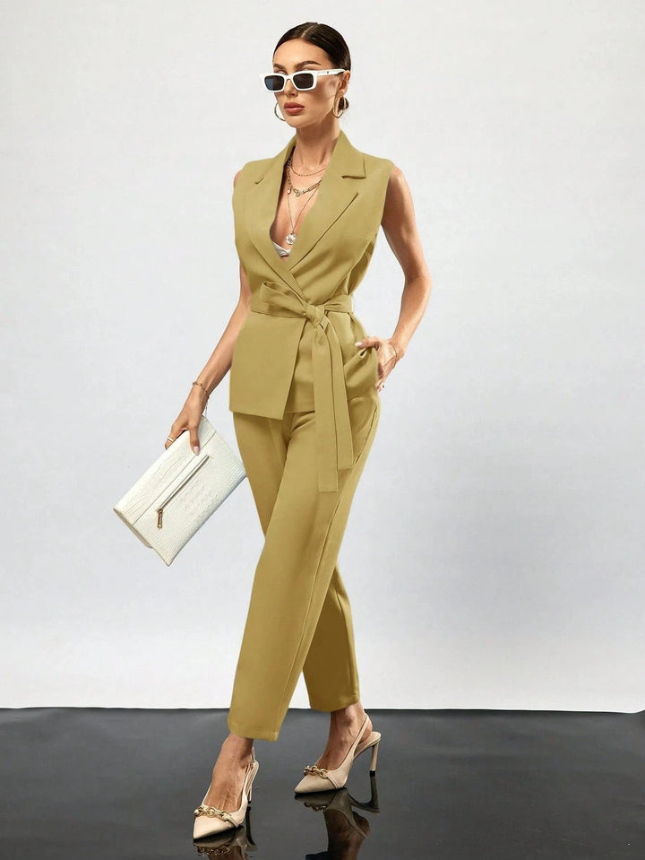solovedress Yellow 2 Piece Summer Single Button Casual Slim Fit Women Suit