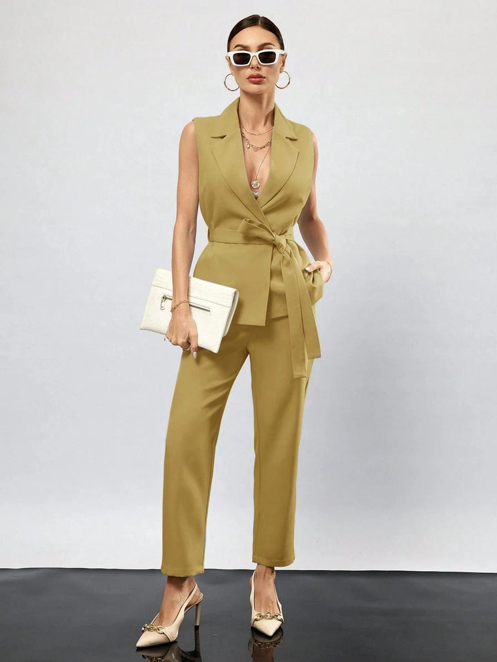 solovedress Yellow 2 Piece Summer Single Button Casual Slim Fit Women Suit